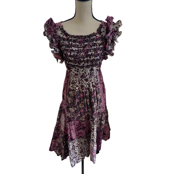 Ulla Johnson Zoya Ruffle Trim Ikat Midi Patchwork Dress Size 8 - Picture 11 of 11
